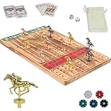 HOROW Horse Racing Board Game Solid Wood Horse Race Card and Dice Board Game Luxury Edition Set with 11 Metal Horses,100 Poker Chips,2 Dices and 2 Boxes of Cards