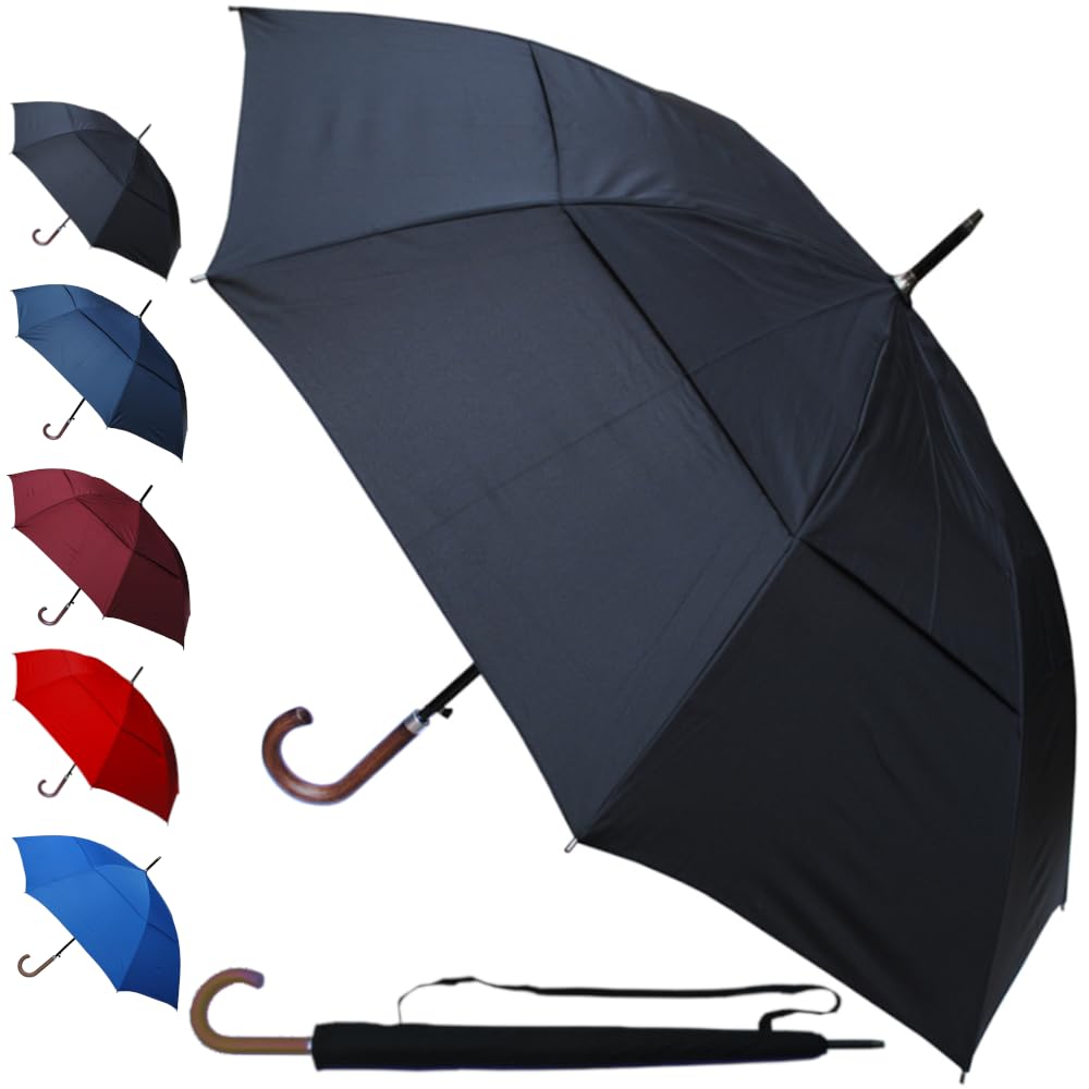 COLLAR AND CUFFS LONDON 60MPH Windproof Umbrella Large Strong Umbrella - StormDefender City - Best for Vented Double Canopy - Auto Open - Solid Wood Hook Handle - Rainproof Designer Big Golf