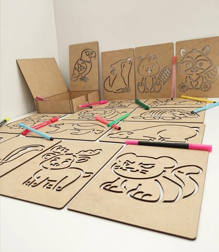 Image of Cliths 15-Piece Montessori Wild Life Animals Stencil Set - Wooden Educational Toys for Skill Development for Kids