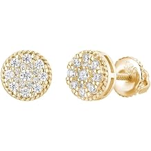 8mm Moissanite Stud Earrings, Cluster Setting with 17 Small Stones, Secure Screw Back for Men and Women, Lab-Grown Diamond Alternative,S925 White/Yellow 14K Real Gold Plating Ear Stud for Women&Men Ideal Gift for Anniversary and Christmas