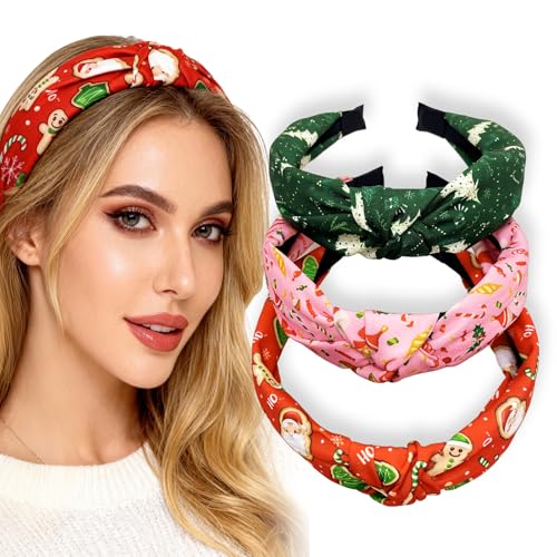 Headband Navidad, 3 Piezas Diadema Navideñas, Headband Christmas, Diadema Navidad para Niños Adultos, Tocado Navideño Mujeres, Multicolor, para Decoración Temática de Navideñas