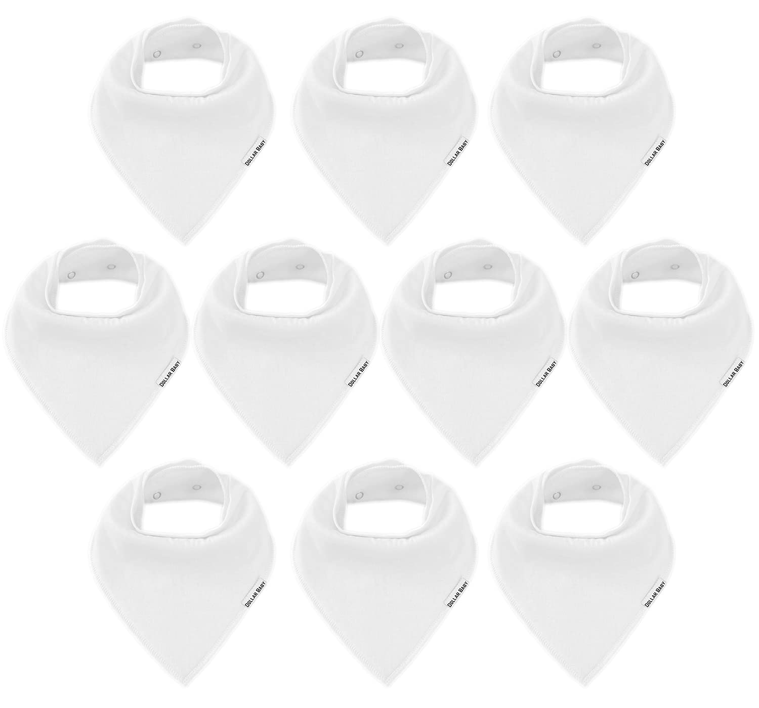 Dollar Baby Bandana Drool Bibs 10 Pack Solid White Baby Bibs for Boys, Girls, Unisex for Teething and Drooling, 0-36 MONTHS