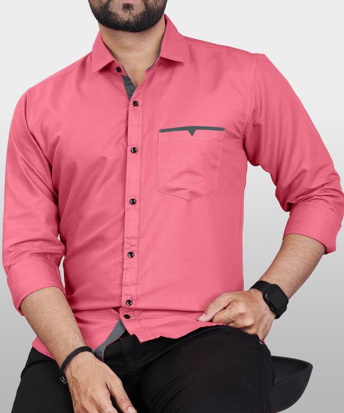 Image of CB-COLEBROOK Men's Regular Fit Solid Soft Touch Cotton Casual Shirt with Pocket Design with Spread Collar & Full Sleeves (Available in Plus Size)