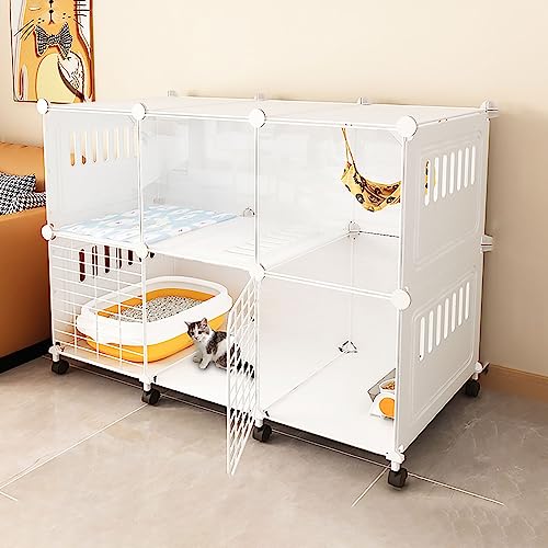 屋内猫用囲い 猫用プレイペン 取り外し可能な犬小屋 小動物用ケージ 車輪付き 大きな運動場 1〜3匹の猫に最適(105x45x75cm)