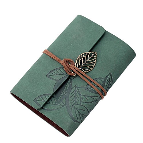 Wanruisi, taccuino vintage in similpelle, copertina morbida con foglia. Diario, agenda, idea regalo. Dark Green