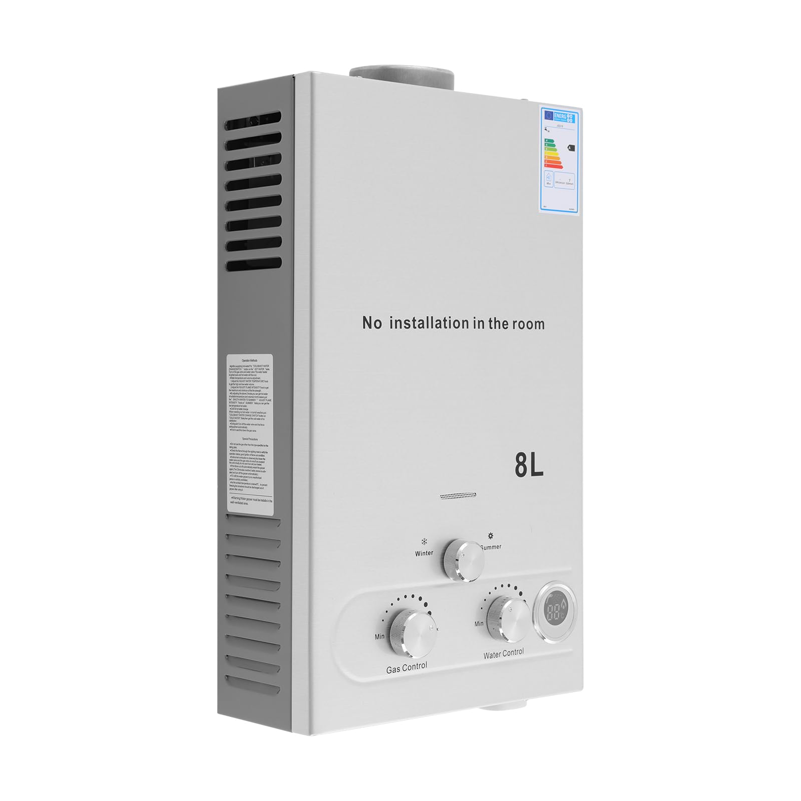 Gas Durchlauferhitzer 8L, 18KW LPG Gasdurchlauferhitzer mit Duschkopf, Sommer-Winter-Muster, Mehrfachschutz, 0,2 bar Startwasserdruck für Zuhause Wohnmobile