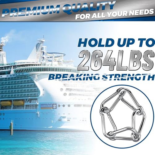Image of sprookber 316 Stainless Steel Carabiner Clip, Marine Grade Heavy Duty Spring Snap Hook for Outdoor, Boat, Hammock, Set of 5