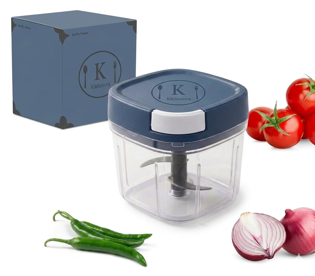 Kitchenova™ 600ML Chopper for Kitchen Use with Wisker– Manual Kitchen Choppers, Vegetable & Onion Cutter Machine, Multipurpose Chopper for Fruits, Veggies & Nuts, (Blue)-image-5