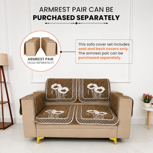 Image of Homerz Premium Chenille Fabric Sofa Cover | Soft, Durable & Dustproof | Decorative Couch Cover (Florida Chocolate, 2 Seater, Seat Cover with Backrest)