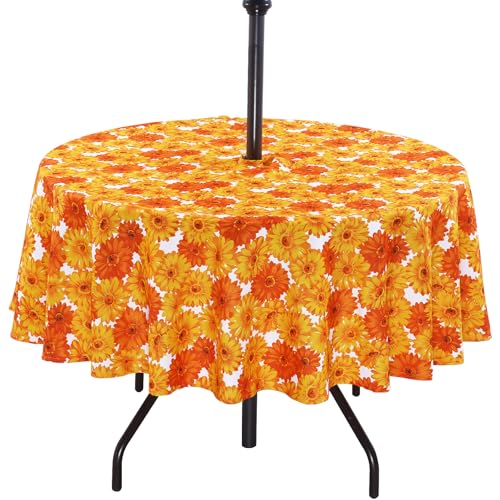 Image of Poise3EHome 60 inches Outdoor /Indoor Waterproof Spillproof Round Tablecloth with Umbrella Hole for Camping, Picnic, Christmas Tree Skirt, BBQ, Flower