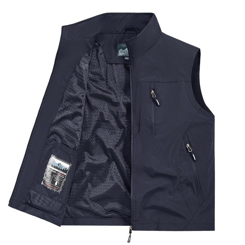 Men's Outdoor Utility Fishing Vest, Multi-Pocket Safari Vest with Mesh Lining Solid Color All Seasons2