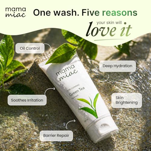 Image of MAMAMIAC Green Tea Deep Cleansing Face Wash - 100ml | For Oil Control, Bright & Clear Skin (Pack of 2)