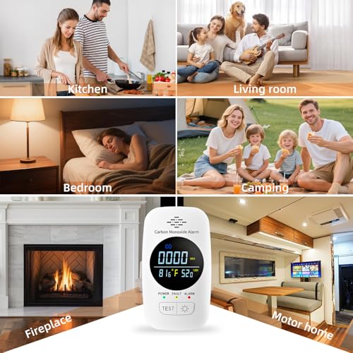 Image of Plug in Carbon Monoxide Detector with Loud Voice Alarm, 3-in-1 CO Alarm Monitor Displays Temperature & Humidity, Adjustable Brightness HD Digital Screen for Home Hotel Office RV Safety, 1 Pack