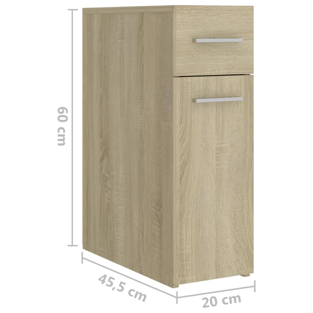 Armario farmacéutico de madera de roble Sonoma, 20 x 45,5 x 60 cm, armario de almacenamiento con fijación a la pared, robusto y ahorra espacio, para baño, pasillo y cocina