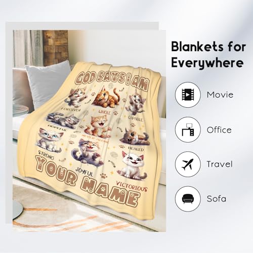 Custom Cat Blanket, Cozy Soft Throw Gifts for Kids, 30x40 Inch Cute Flannel Blanket for Cat Lovers, God Says I Am Throw Blankets for Couch Office