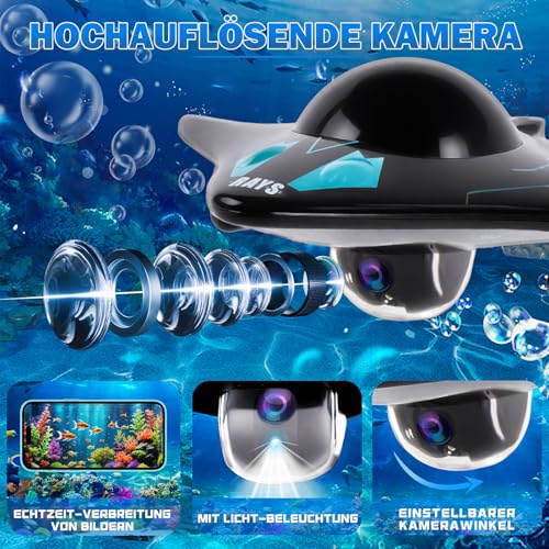 Charmofun U Boot Ferngesteuert, Uboot Ferngesteuert, Ferngesteuertes Boot mit Kamera und App Steuerung, Wasserspielzeug für Freibäder und Teich, Fernsteuerboot für Kinder ab 8 Jahren