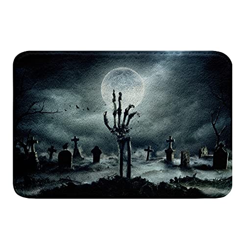 Loussiesd Halloween Totenkopf Badematte 50x80cm Grusel Friedhof Mondnacht rutschfest...