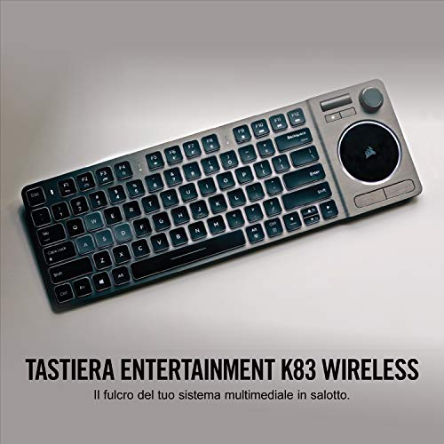 Corsair K83 Entertainment Wireless Tastiera, Retroilluminazione LED Bianca, Alluminio Design, QWERTY Layout, Nero