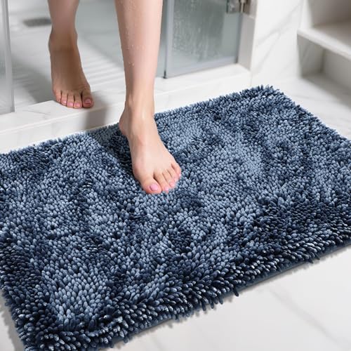 Image of Yimobra Large Bathroom Rug Non Slip 36x24 Inch, Extra Thick Soft Absorbent Chenille Bath Mat, Machine Washable Bath Rugs for Bathroom Floor, Tub and Shower, Home Decor Accessories, Light Blue