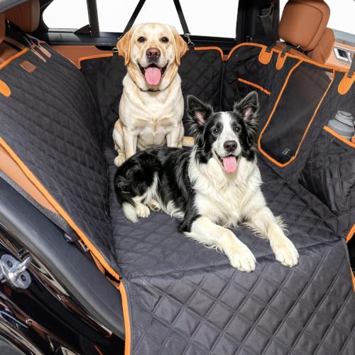 VIVASNIFF Dog Car Seat Cover for Back Seat 900D Oxford Heavy Duty Hard Bottom Extender Waterproof Dog Hammock with Mesh Window Joint-Friendly Sponge Pad Supports 600LBS Fits Sedan/SUV