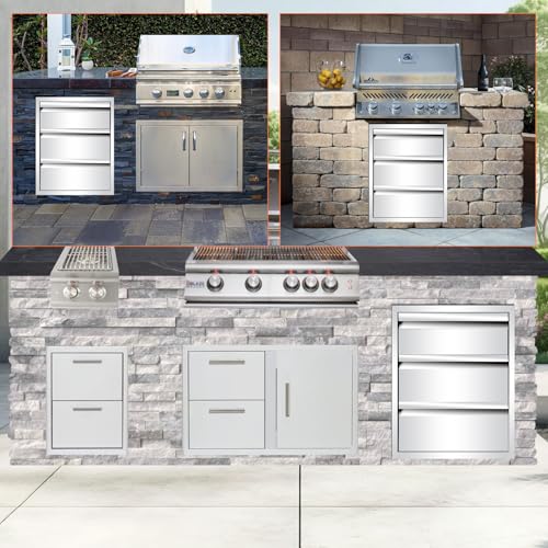 Image of Outdoor Kitchen Drawers 14 inch W x 21 inch H x 23 inch D, Stainless Steel Built-in Drawers, Flush Mount Access BBQ Drawer for Outdoor Kitchens Island, Grill Station
