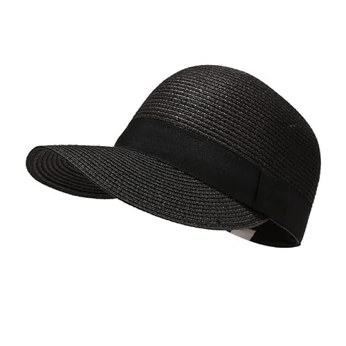 Gorwagely Beach Cap Handmade Sun Visor Baseball Cap Straw Hat Weave Sun Cap Sun Hat (Straw, Black)