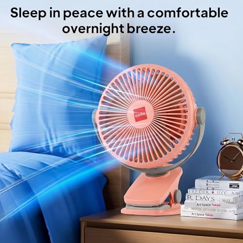 Image of CELLO Air-Vel Electric USB Type C Recharging Portable Fan 1800mah Pink | Upto 4 Hours Backup, BLDC Silent Motor, 3 Speed Setting, Replaceable Battery | Mini Table Fan For Office Desk, Home & Kitchen