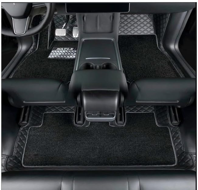 Image of Premium 7D Car Floor Mats Compatible for Hyundai Verna (2013-2016) ||Luxury Leather Double Layered Mat||Complete Set of 3Pcs||Waterproof and Washable||Color :-Black with Black (Black Grass)
