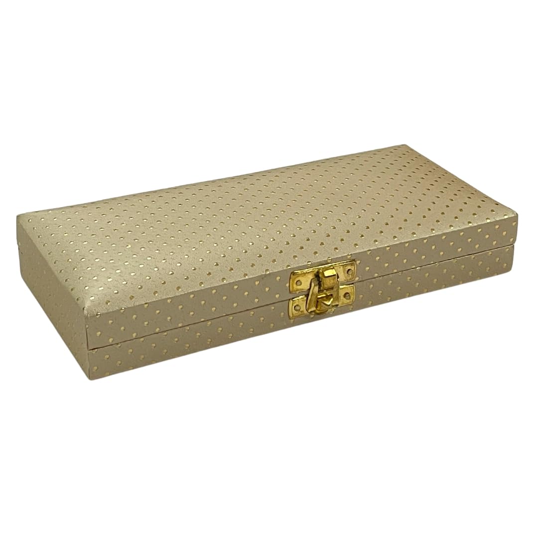 Vanya Creations Decorative Shagun Box for Gifting Money Cash Note Gaddi, Gift Sagan Wedding Engagement Occasion, Designer Gold Color Polka Dot Pattern, Set of 1, Leatherette Finish Rectangle Shape