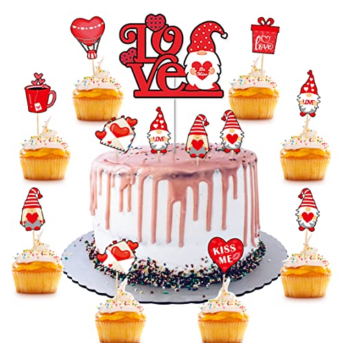 25 Pieces Wedding Red Cupcake Toppers Picks, Red Heart Love Kiss Me Be Mine Gnomes Happy Birthday Cake Topper Sweet Love Theme Party Cake Decor Supply Food Fruit Picks For Party Dessert Decoration #TOP27