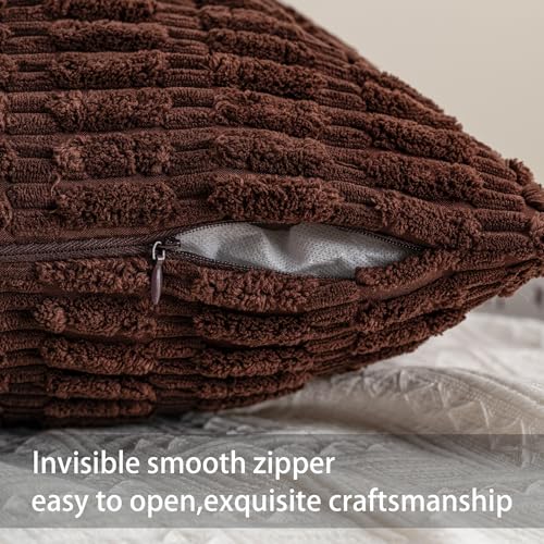 Image of Pack of 2 Corduroy Decorative Throw Pillow Covers 12x24 Inch, Dark Brown | Fall Soft Striped Pillow Covers Modern Farmhouse Home Decor Christmas Throw Pillow Covers for Sofa Living Room Couch Bed