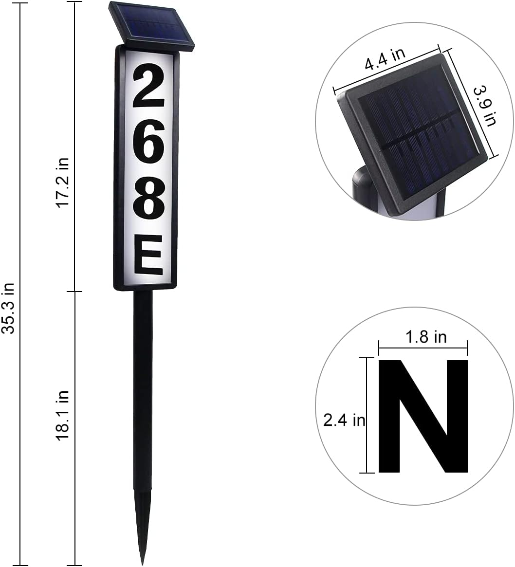 Solar Address Sign Lighted House Numbers for Outside Address Plaques for House Address Numbers for House, Yard, Garden, Waterproof FLSEPAMB (Height 35.3 Inches)
