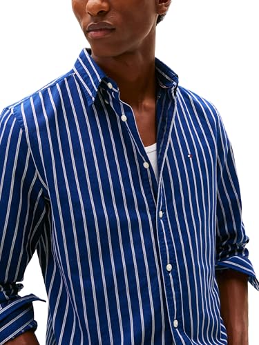 Tommy Hilfiger Men's Heritage Oxford Striped Regular Long Sleeve Shirts, Preppy Navy/White Medium2