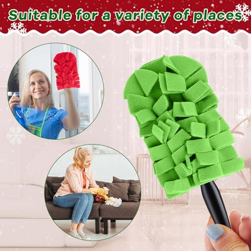 Image of Zubebe 12 Pcs Reusable Duster Refills Fleece,Red,White,Green | Soft Polyester Fiber Flat Duster Refill Multi Surface Washable Cleaning Pad Tools for Home, Blinds, Car, Pet, Furniture, Fans