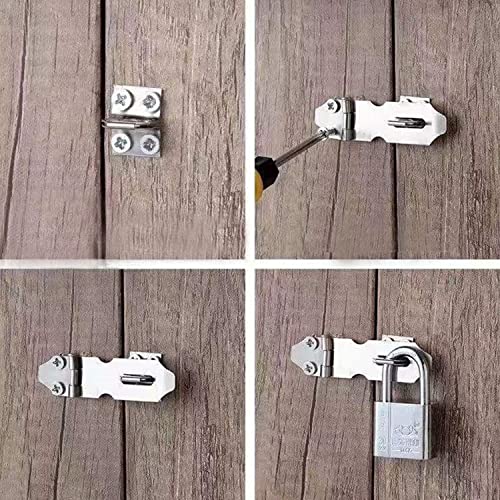 Image of Stainless Steel Padlock Hasp 2.89 inch Length Hasp Staple Padlock Latch with Screws for Furniture Window Cabinet Drawer Closet Silver Tone 2pcs