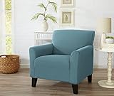 Home Fashion Designs Solid Twill Arm Chair Slipcover. One Piece Stretch Chair Cover. Strapless Arm Chair Cover for Living Room. Brenna Collection Slipcover. (Chair, Smoke Blue - Solid)