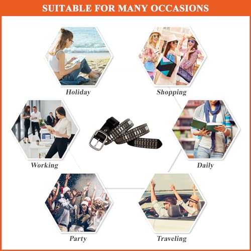 Genuine Leather Belts for Women Men, Punk Studded Solid Color Waist Strap Cowgirl Cowboy Vintage Belt for Pants4