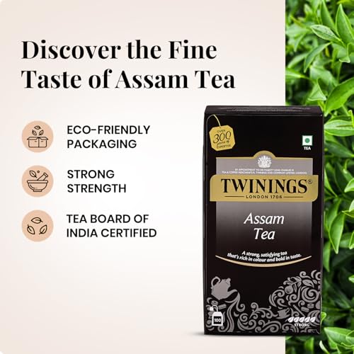 Image of Twinings Assam Tea, 100 Teabags| Pack of 1| Premium Black Tea| Strong Strength| Full-bodied, Malty and Robust Flavour| Handpicked Leaves| Enjoy a Hot Cup of Tea