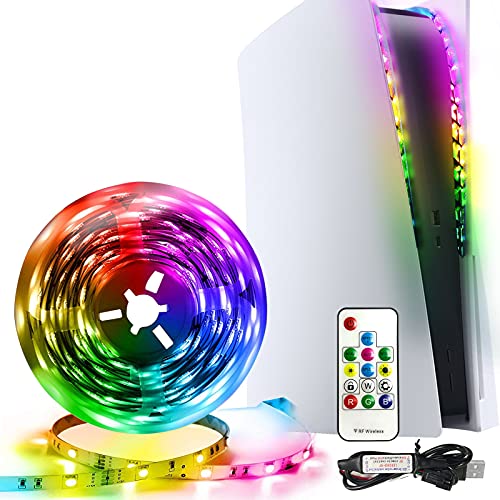 LED Light for PS5, RGB LED Lights Strip for PS5 Console with 7 Colors 358 Modes, DIY Decoration for PS5 Accessories with 5050 LED Lights Flexible Lights Strips for PS5 Console with IR Remote