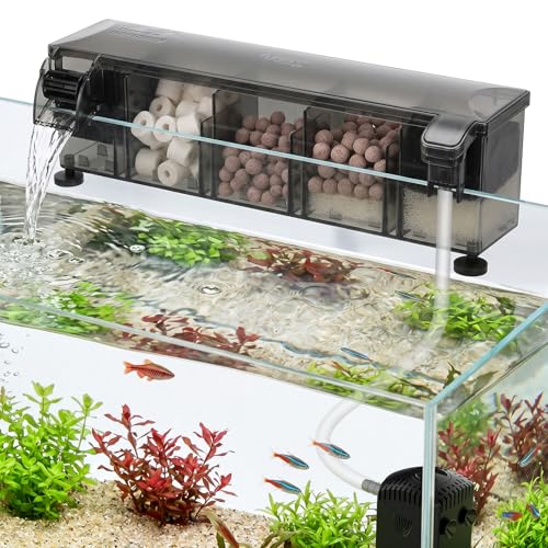 hygger Independent-Pump Hang On Back Aquarium Filter 10-30 Gallon Fish Tank Backpack Filter with 5-Stage Filtration Plug and Start Filter with Filter Media Easy Water Change 160GPH
