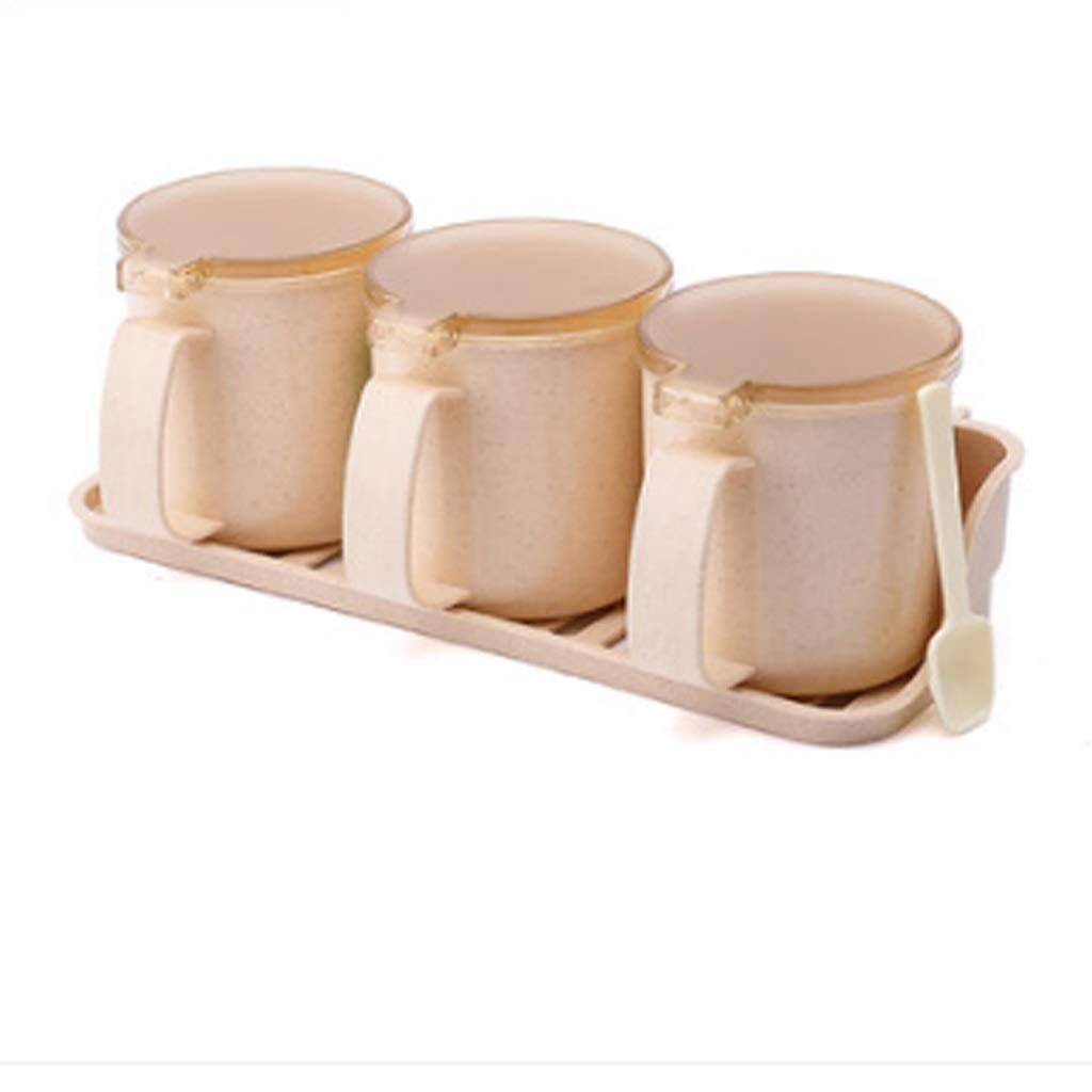 HRWLY Spice Jar Seasoning Box Set Kitchen Container Tools Condiment Jars Cruet with Cover and Spoon Utensils Supplies Salt Cellar with Lid