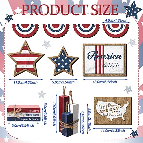 Image of FairySandy 13 Pcs Vintage 4th of July Tiered Tray Decor Rustic Patriotic 250th Anniversary Independence Day Decorations American Farmhouse Table Wooden Sign Red White Blue USA Flag for Memorial Day