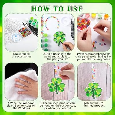 WinnerWhy 36 Sets St. Patrick's Day Shamrock Suncatchers Ornaments Decorations DIY Window Paint Suncatchers Craft Kits Lucky Shamrock Sun Catcher Gifts for Home Party Supplies Arts and Crafts Project