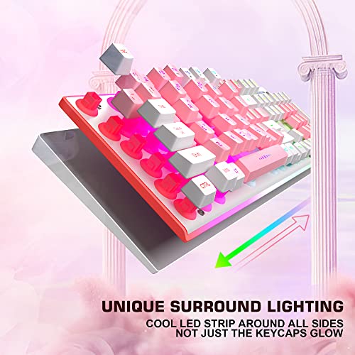 Magegee Wireless Gaming Keyboard, Rechargeable Rgb Led Backlit Quiet Keyboard With Sidelight & Metal Panel, V510 2.4G Wireless Ergonomic Waterproof Office Keyboard, White And Pink #TOP2