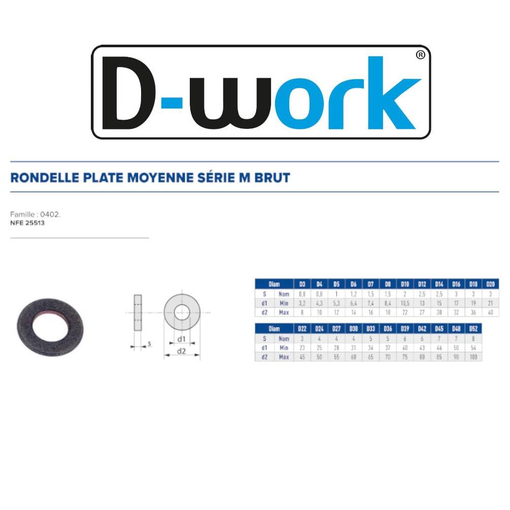 25 rondelle piatte medie M45 mm - NFE 25513 - Brut - D-Work