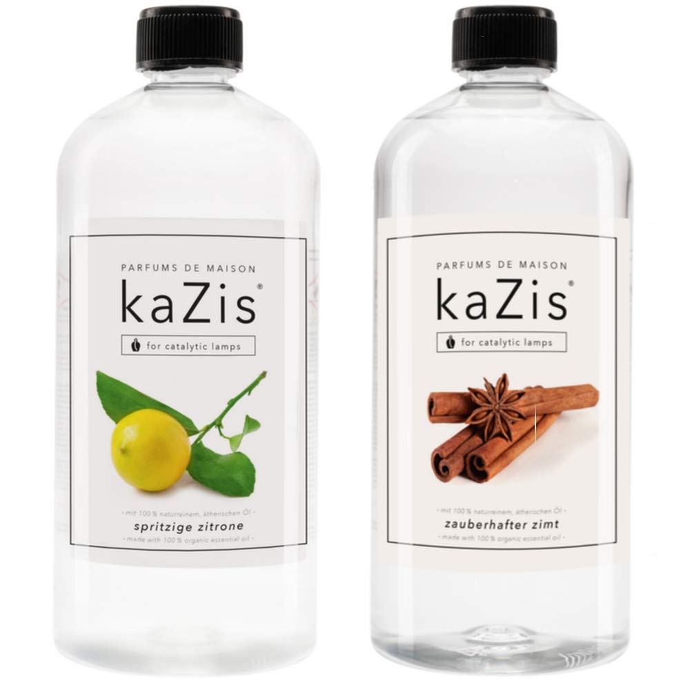 KAZIS® I Duft-Set I Spritzige Zitrone + Zauberhafter Zimt I 2 x 1 Liter I Für Alle Katalytischen Lampen geeignet
