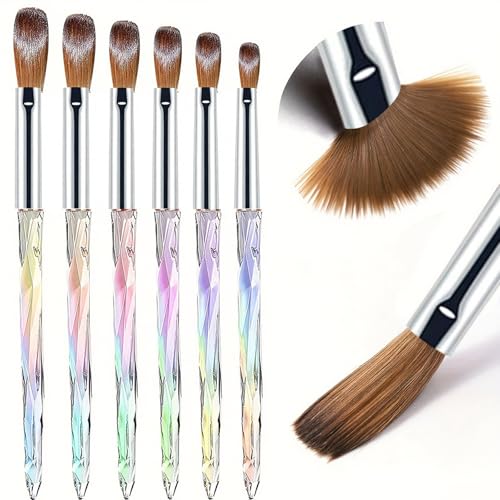 Juego de 6 pinceles de uñas acrílicas, pinceles de arte de uñas para polvo acrílico, cepillo de uñas profesional para aplicación acrílica, extensión de arte de uñas, tallado de uñas 3D (tamaño 4/6/8