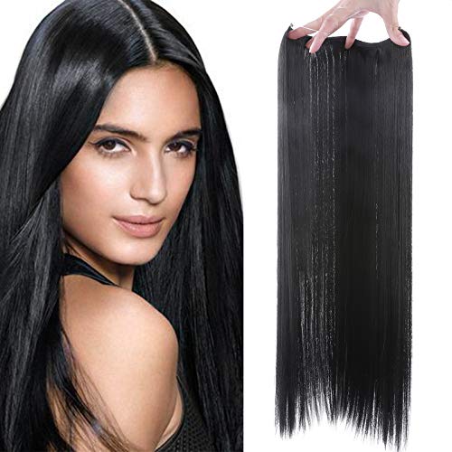 SEGO Extension Fil Cheveux Tout Droit - Extension au Fil Cheveux Ombre Extension Cheveux Fil Invisible - Rajout Cheveux à Fil Extension à Enfiler Synthétique - 60 cm Noir