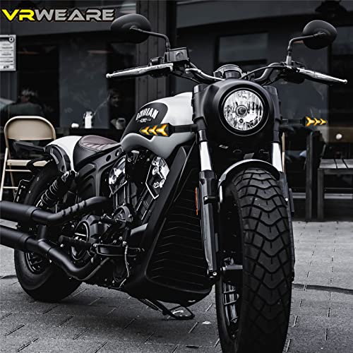 Vrweare 4Pcs Universal Motorcycle Turn Signals Led 12V 3 Wire Flowing Indicator Lights 14 Bulbs Compatible With Motorbike Scooter Quad Cruiser Yamaha Harley Suzuki Off Road #TOP1