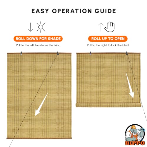 Image of HIPPO Bamboo Curtains - W-4FTXH-7FT Rope Mechanism Roll Up Down Indoor Bamboo Shade for Sun & Dust Protection for Home Window, Balcony, Restaurant, Hotel, Resort (Natural-TAN)